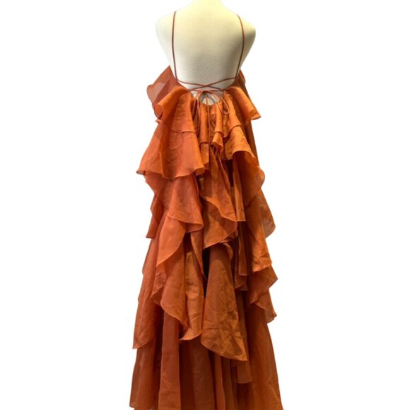 AJE Pandorea Layered Maxi Dress Floral Ruffle Coral Clay - Picture 10 of 12